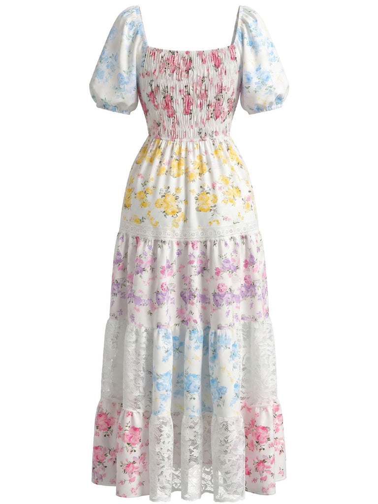 30er Maxikleid mit Blumen und Patchwork