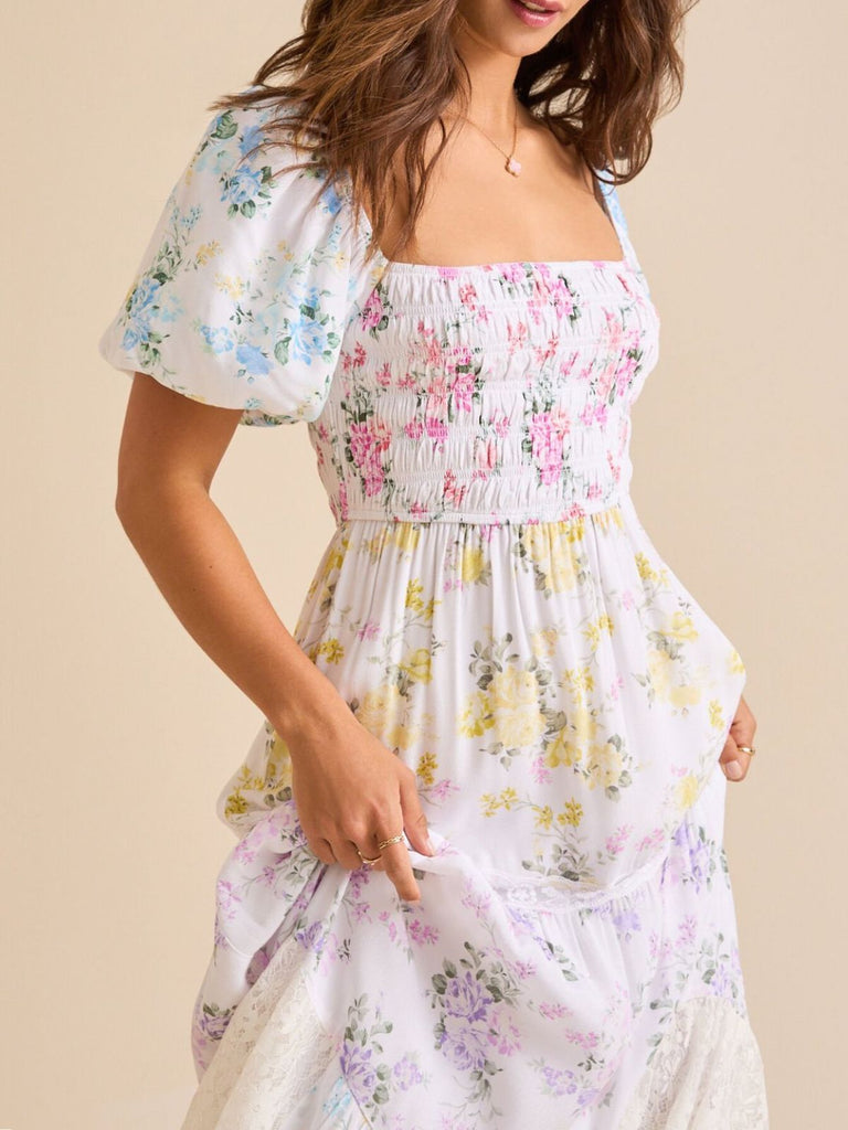 30er Maxikleid mit Blumen und Patchwork