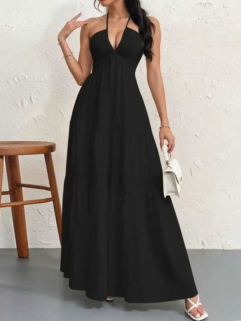 30er Maxikleid mit V-Ausschnitt und Neckholder