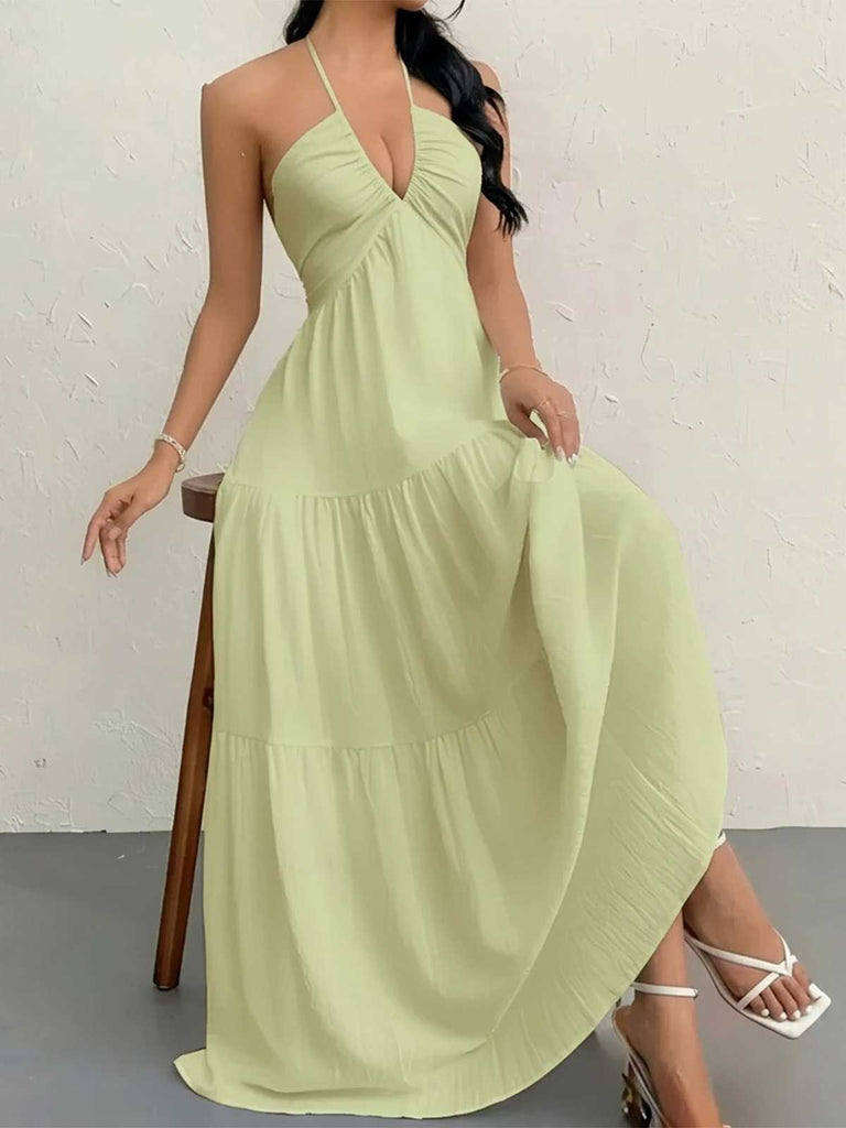 30er Maxikleid mit V-Ausschnitt und Neckholder