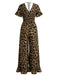 Brauner Leoparden-Jumpsuit aus den 1930er-Jahren mit Rüschen, V-Ausschnitt und Empire-Taille – Vintage-Jumpsuit, Retro-Mode