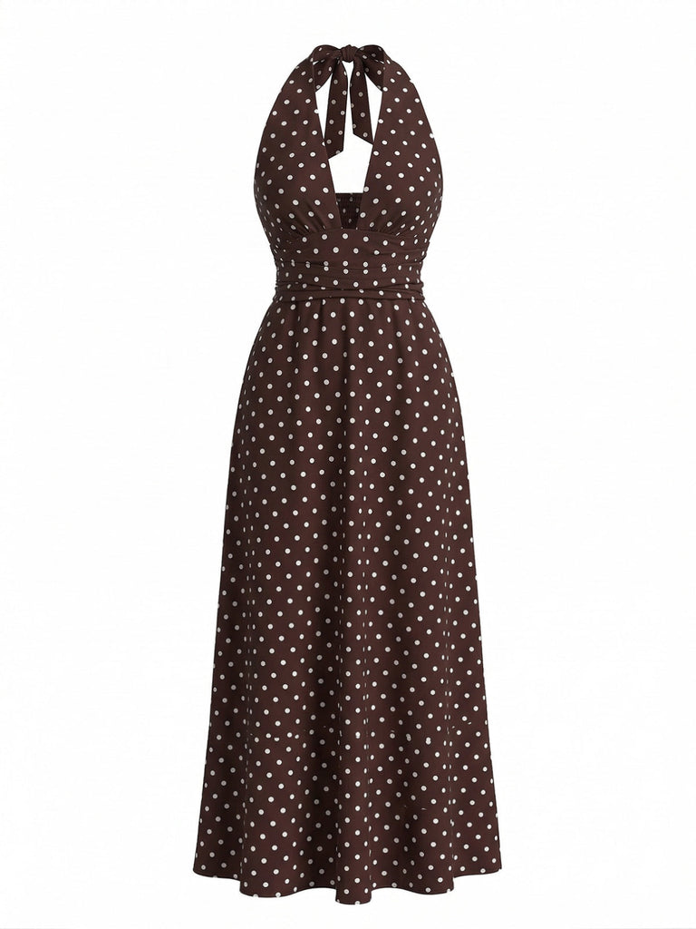 30er Maxikleid mit Polka-Dots und V-Ausschnitt
