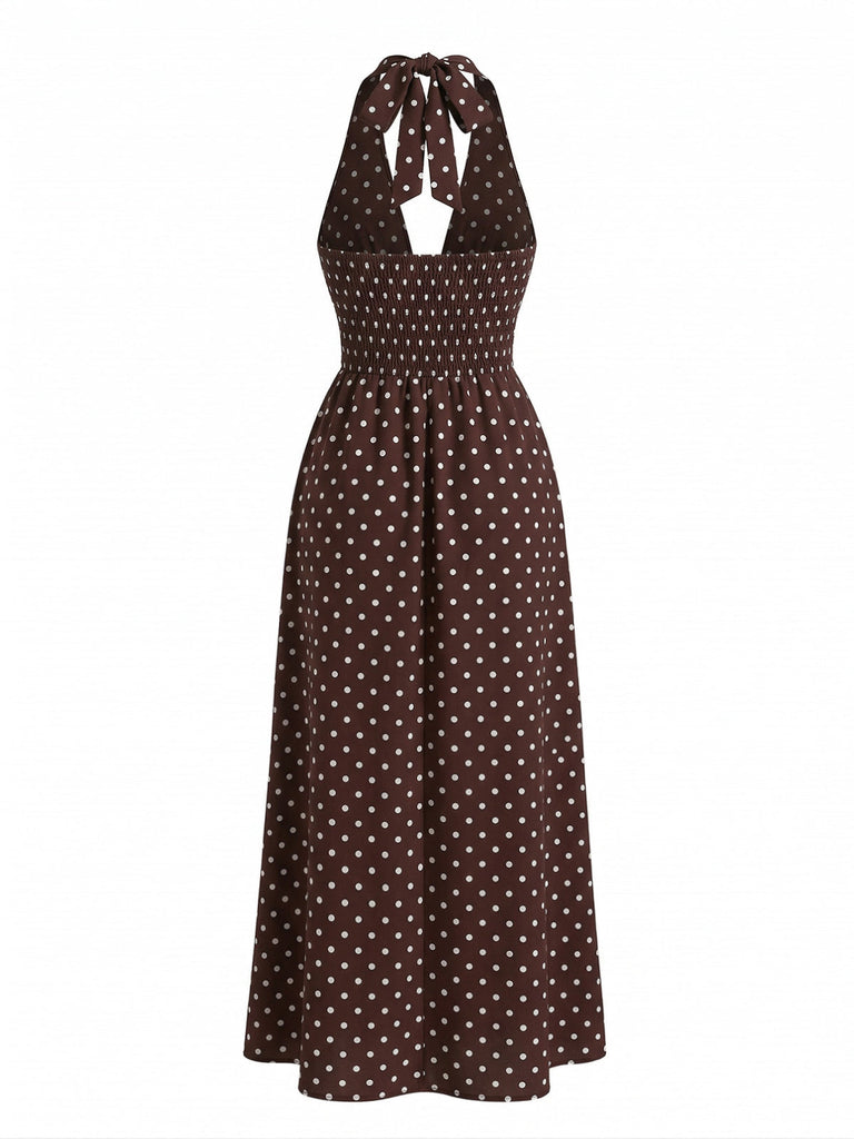 30er Maxikleid mit Polka-Dots und V-Ausschnitt