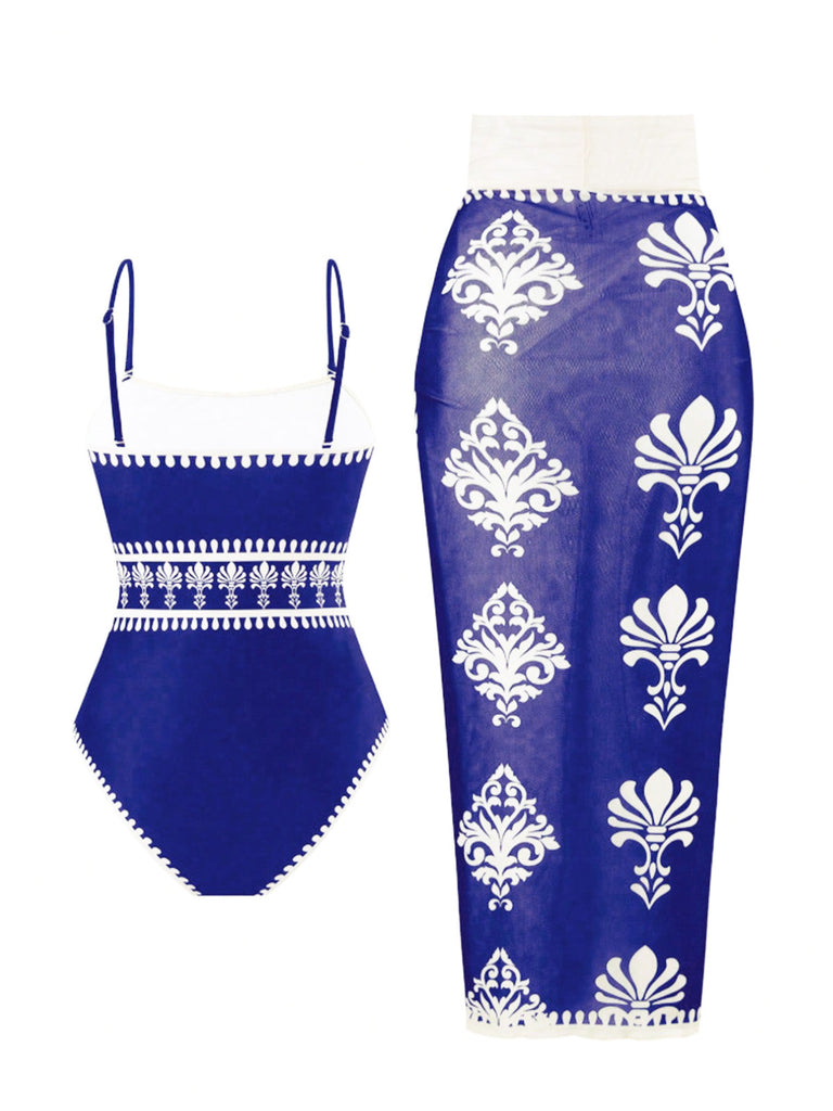 70er Boho Badeanzug & Cover-Up mit Blumen und Gedruckt