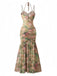 Kleid aus den 1930er Jahren mit Rosenmuster, Fischgrätmuster, Raffungen und Schlitz