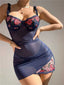 30er Bodycon-Negligé mit Blumenstickerei und Spaghettiträgern