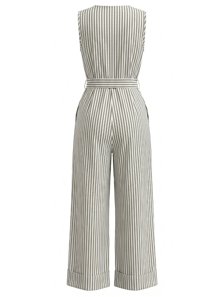 Blauer 30er Ärmelloses Jumpsuit mit V-Ausschnitt und Streifen
