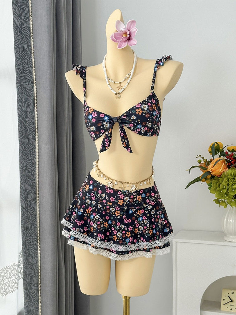 40er Bikini-Set mit Ditsy-Blumen und Rüschen