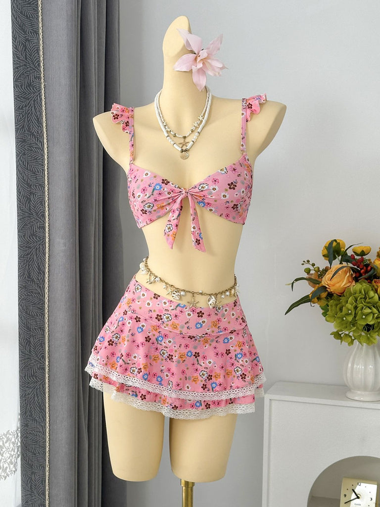40er Bikini-Set mit Ditsy-Blumen und Rüschen