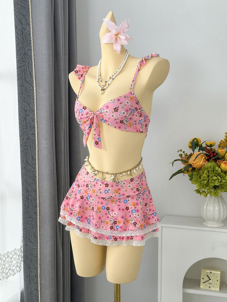 40er Bikini-Set mit Ditsy-Blumen und Rüschen