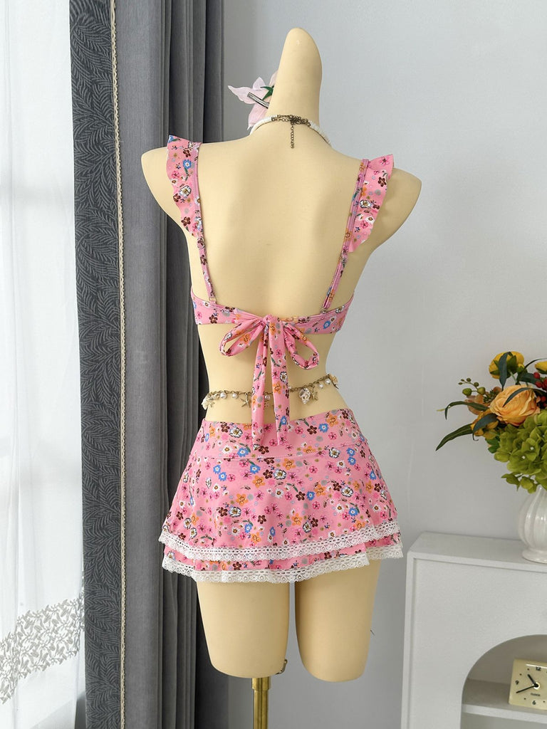 40er Bikini-Set mit Ditsy-Blumen und Rüschen