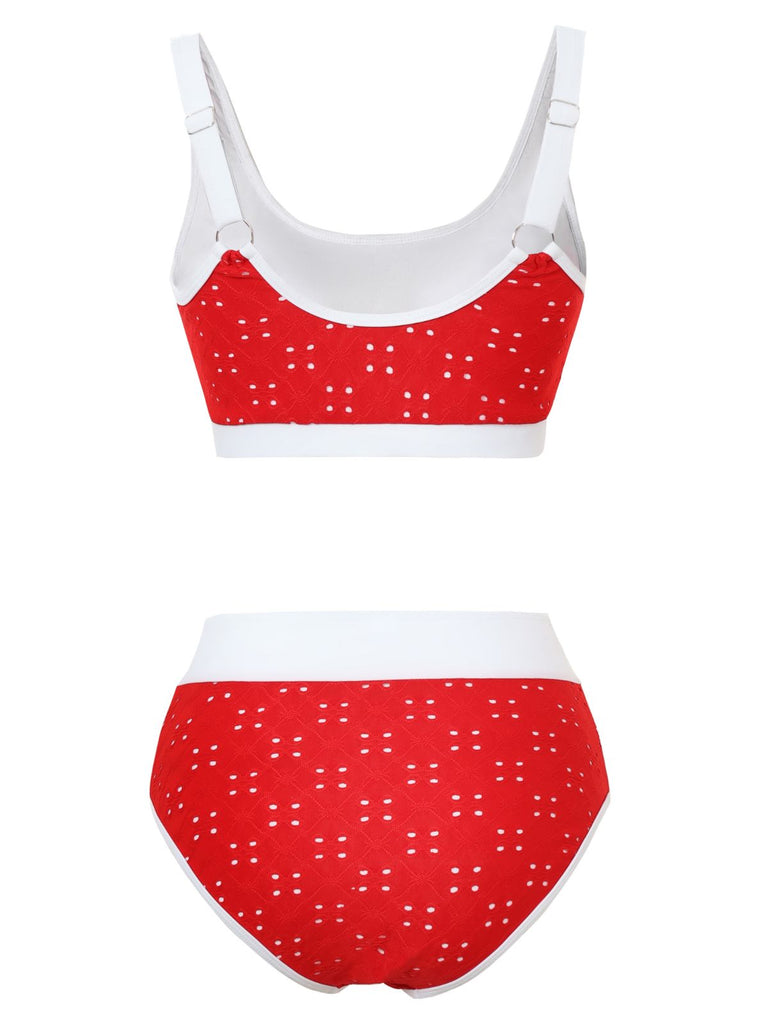 Tankini-Set mit Lochstickerei, hohem Bund und Farbblock-Design aus den 1940er Jahren – Vintage-Mode, Retro-Stil