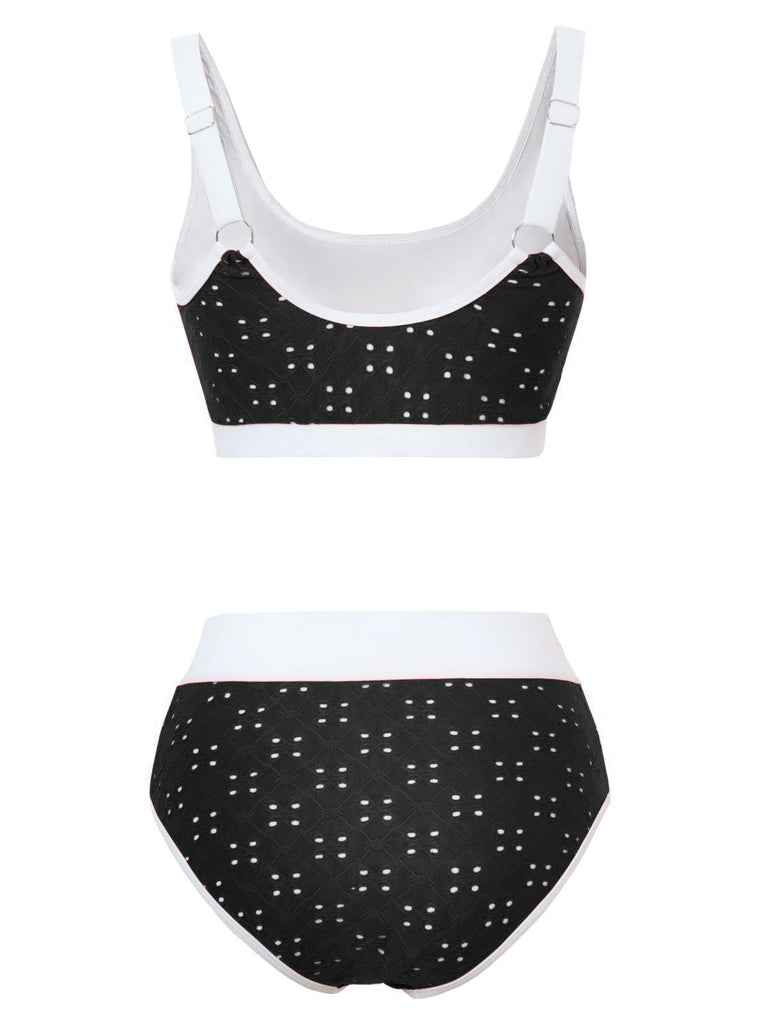 Tankini-Set mit Lochstickerei, hohem Bund und Farbblock-Design aus den 1940er Jahren – Vintage-Mode, Retro-Stil