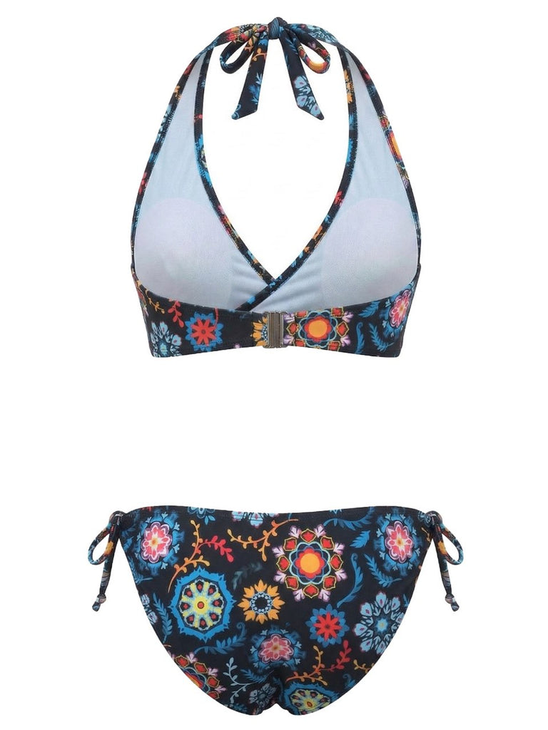 1940er Blumen Drucken Halfter Bikini-Set
