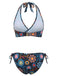 1940er Blumen Drucken Halfter Bikini-Set