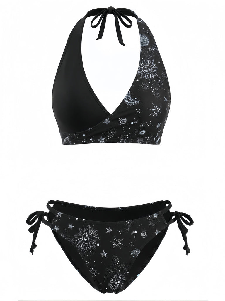 1940er Blumen Drucken Halfter Bikini-Set