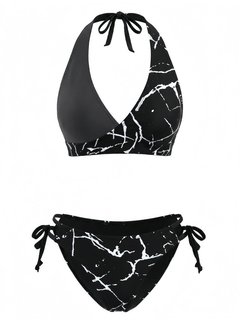 1940er Blumen Drucken Halfter Bikini-Set