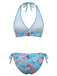 1940er Blumen Drucken Halfter Bikini-Set