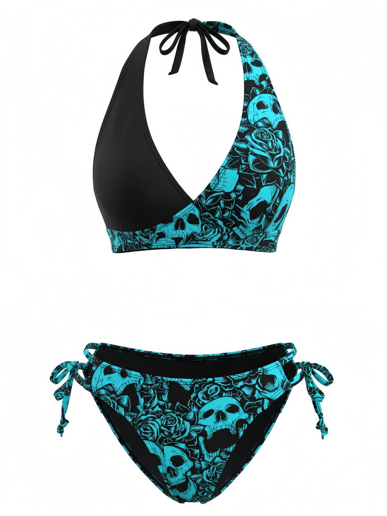 1940er Blumen Drucken Halfter Bikini-Set