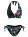 1940er Blumen Drucken Halfter Bikini-Set