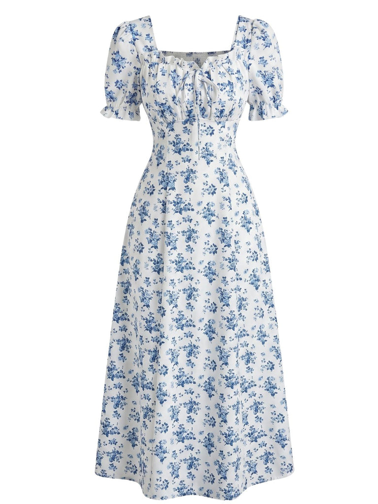40er Midikleid mit Puffärmel und Blumen
