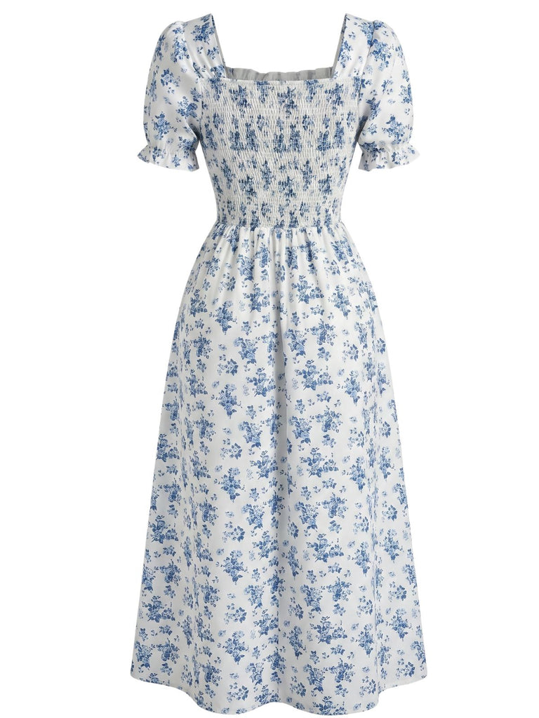 40er Midikleid mit Puffärmel und Blumen