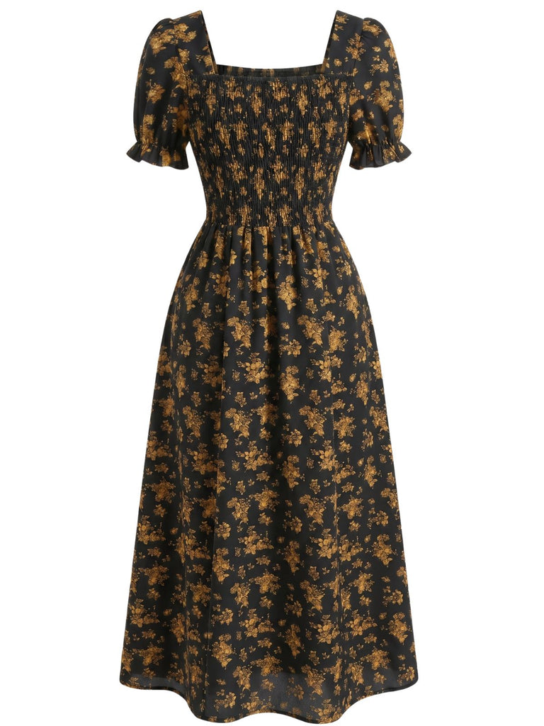 40er Midikleid mit Puffärmel und Blumen