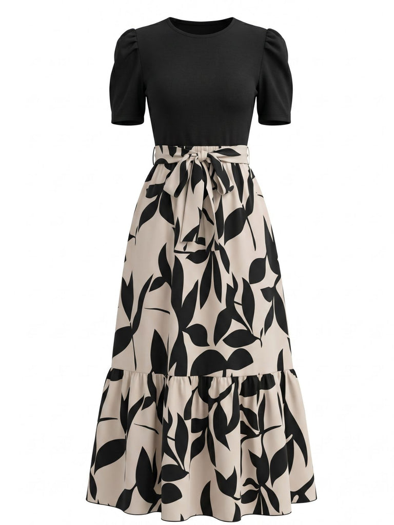 40er Kleid mit Blumen und Gürtel