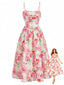 40er Camisole-Midikleid mit Blumen-Print und Raffung