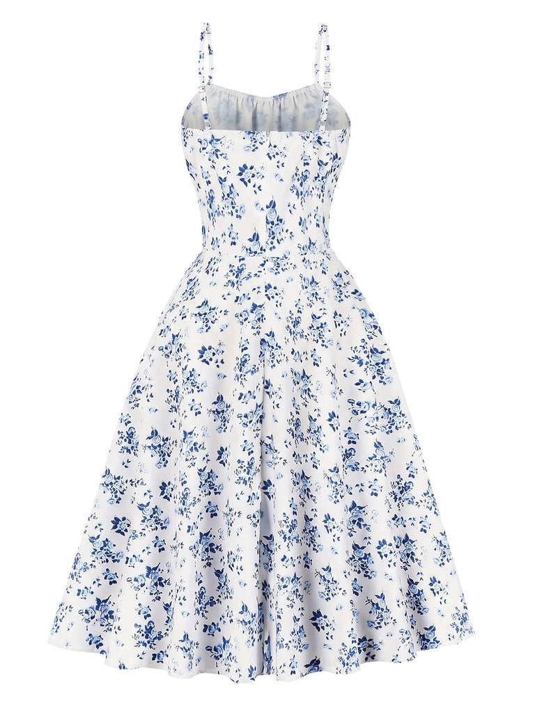 40er Ärmelloses Swingkleid mit Spaghettiträger und Blumen