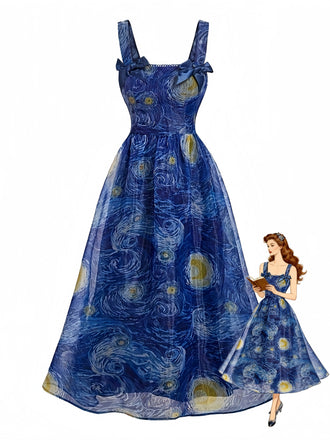 Blaues 40er Swingkleid mit Eckiger Ausschnitt und Schleife