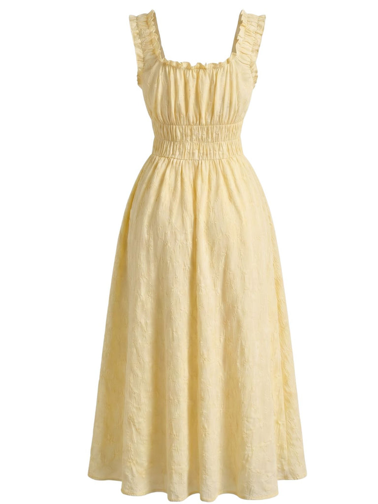 40er Kleid mit Eckiger Ausschnitt und Rüschen