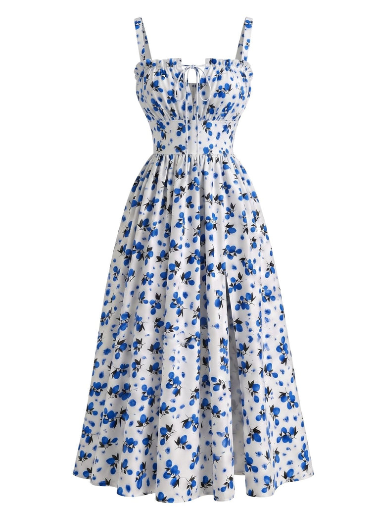 40er Midikleid mit Blumen und Vorderbindung