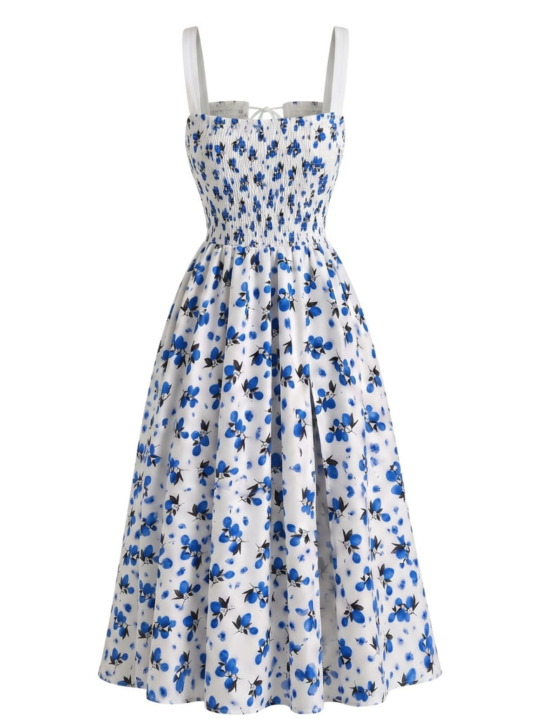 40er Midikleid mit Blumen und Vorderbindung