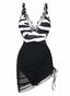 Schwarz-Weißer 40er Mesh-Badeanzug mit Zebra-Print