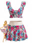 40er Tankini-Set mit Blumen-Print, Rüschen und Herzausschnitt in Mehrfarbig