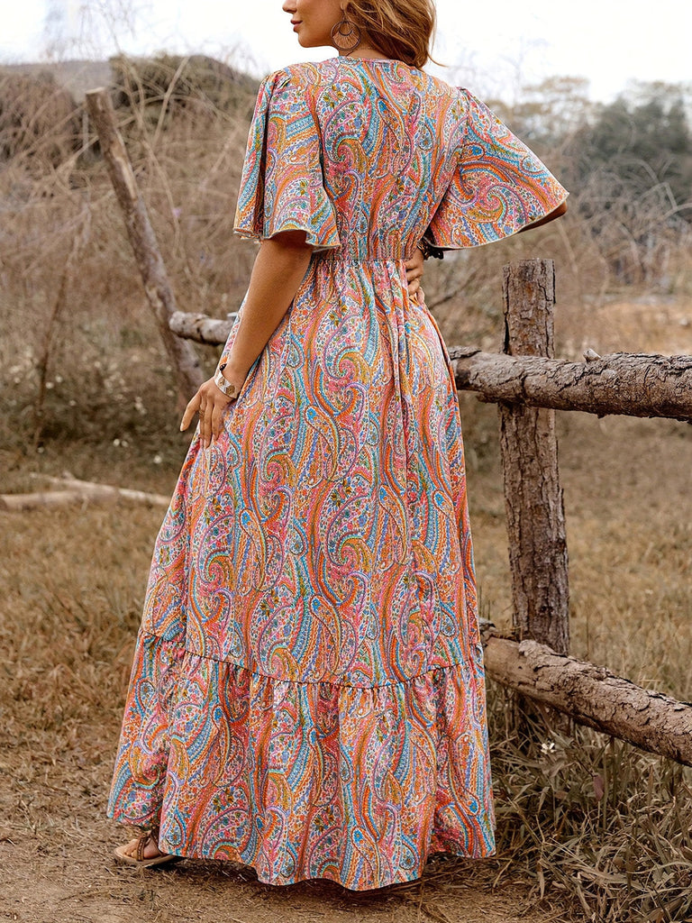 Paisley-Kleid im Vintage-Stil der 1940er Jahre mit V-Ausschnitt – Vintage-Kleid, Retro-Mode