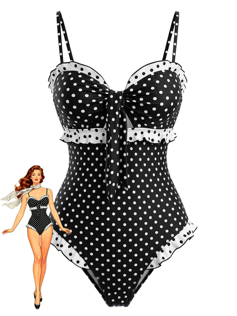 40er Badeanzug mit Polka-Dots und Rüschen