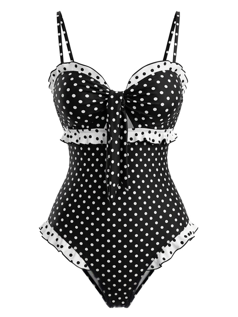 40er Badeanzug mit Polka-Dots und Rüschen