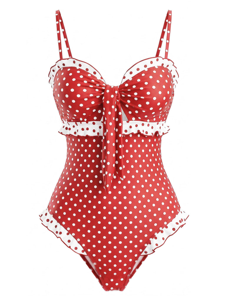 40er Badeanzug mit Polka-Dots und Rüschen