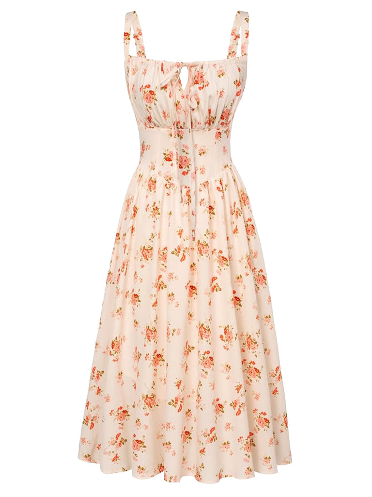 40er Midikleid mit Eckiger Ausschnitt und Blumen