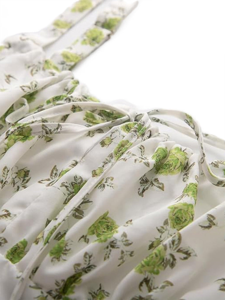 40er Midikleid mit Eckiger Ausschnitt und Blumen