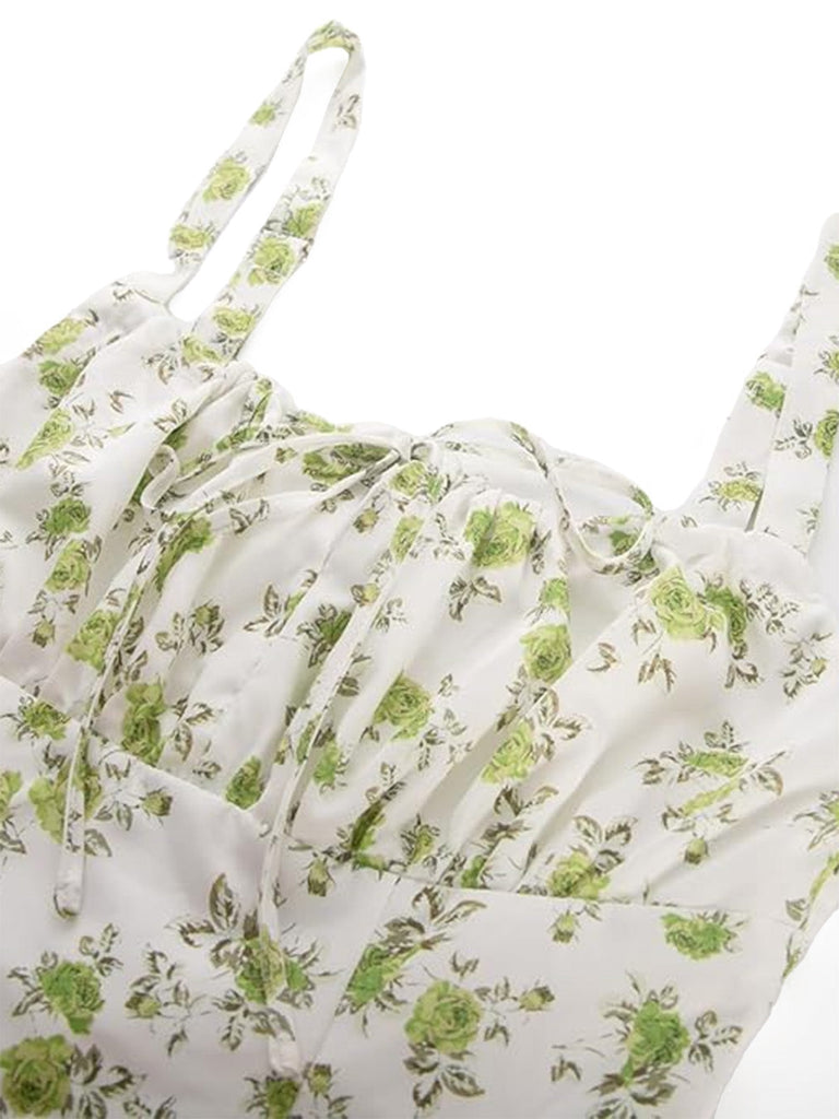 40er Midikleid mit Eckiger Ausschnitt und Blumen