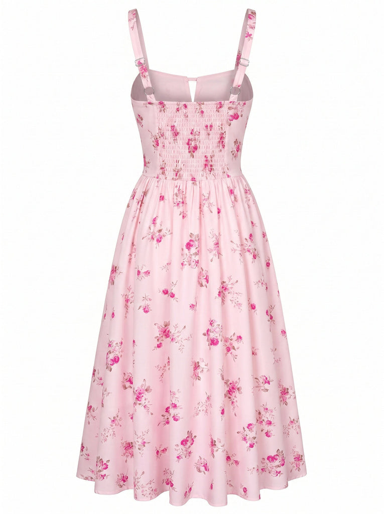 40er Midikleid mit Eckiger Ausschnitt und Blumen
