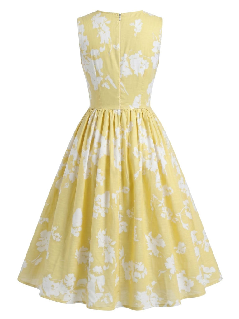 40er Ärmelloses Kleid mit Blumen und Plissee