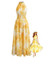 40er ärmelloses Kleid mit Blumenmuster und Batik-Optik