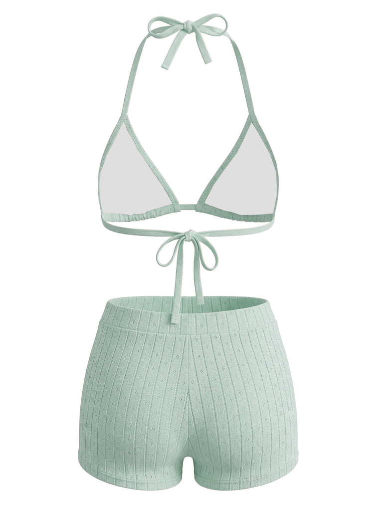 40er Bikini-Set & Shorts mit Neckholder und Triangle