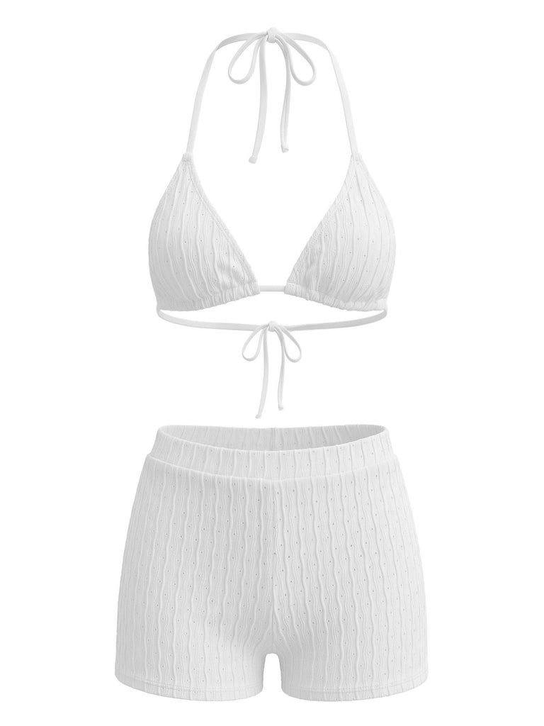 40er Bikini-Set & Shorts mit Neckholder und Triangle