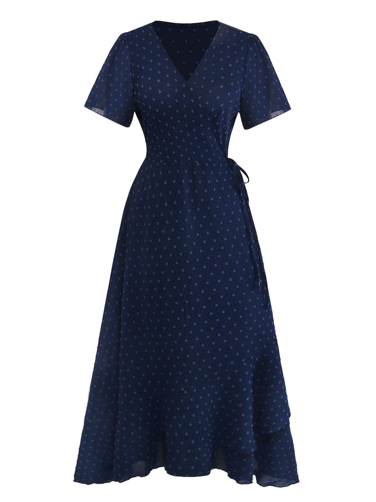 40er Wickelkleid mit V-Ausschnitt und Rüschen