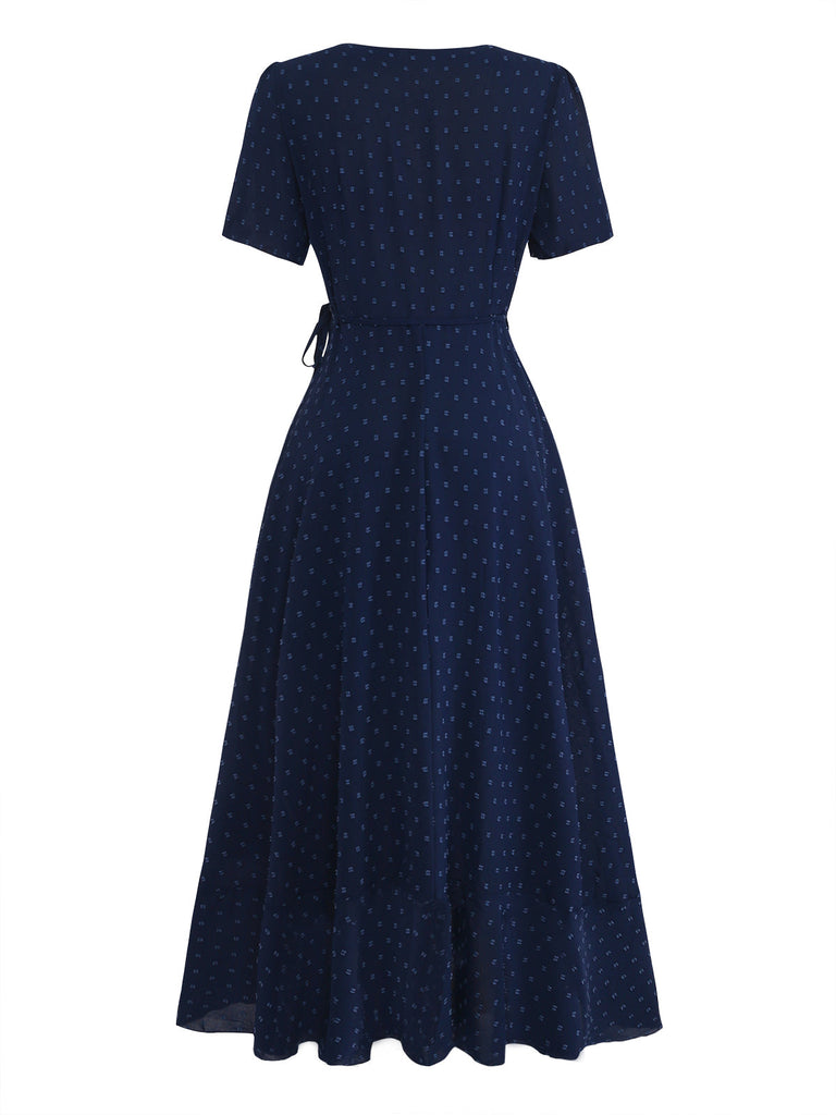 40er Wickelkleid mit V-Ausschnitt und Rüschen